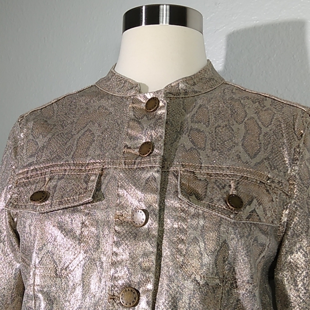 Dana Buchman Metallic Gold Python Print Blazer 2 - image 3